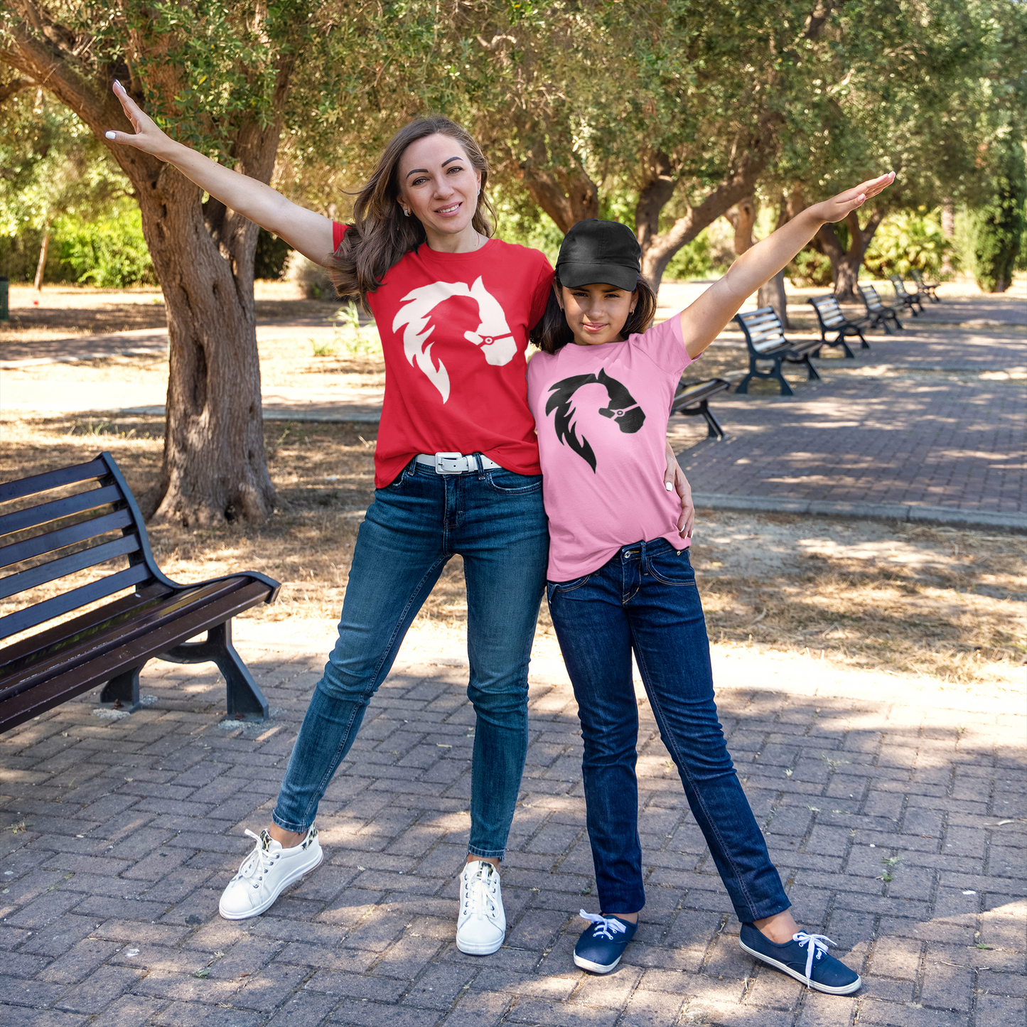 Silhouette of Girl and Horse - Kids Cotton Tee - Black Logo