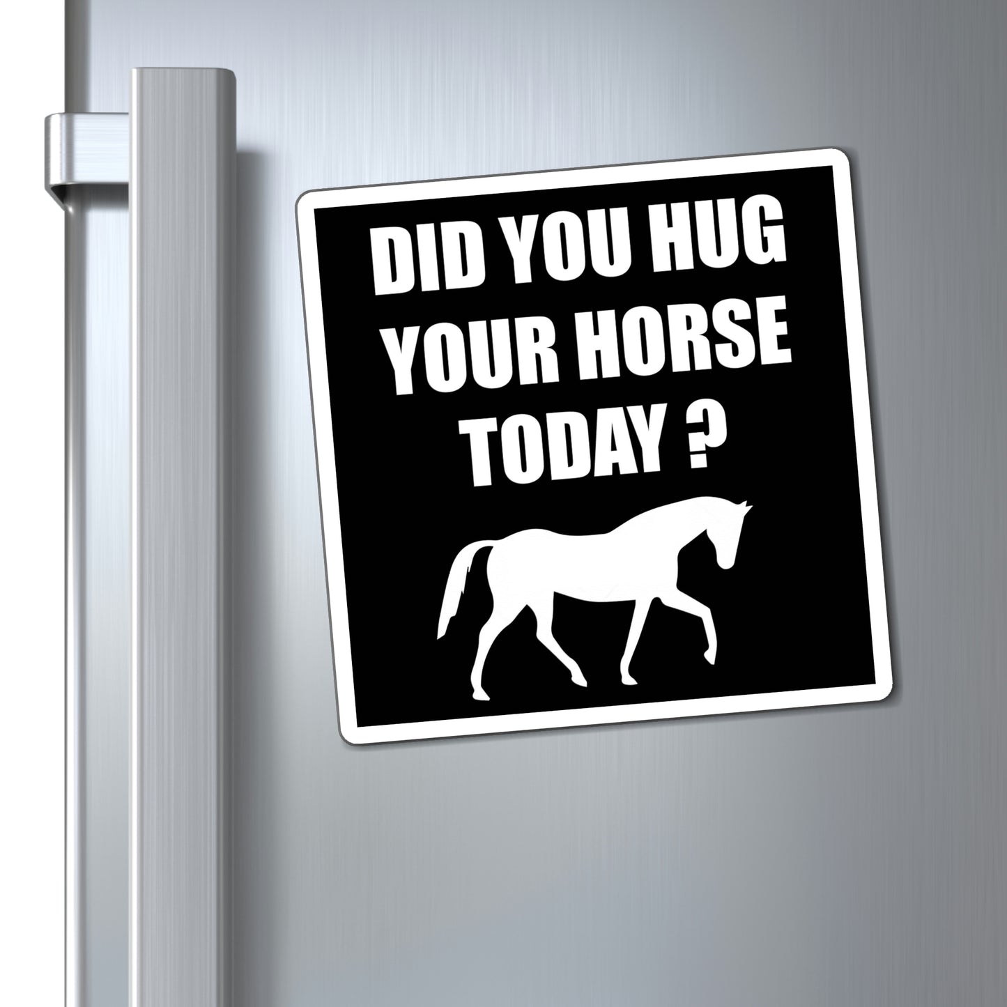 Horse Hugs - Magnet (White on Black)
