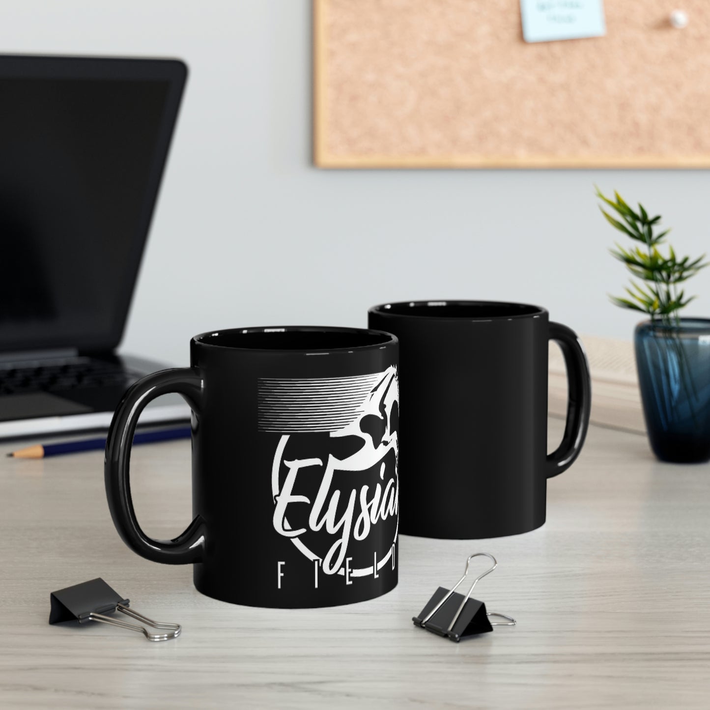 Elysian Fields - Black mug 11oz - White Logo