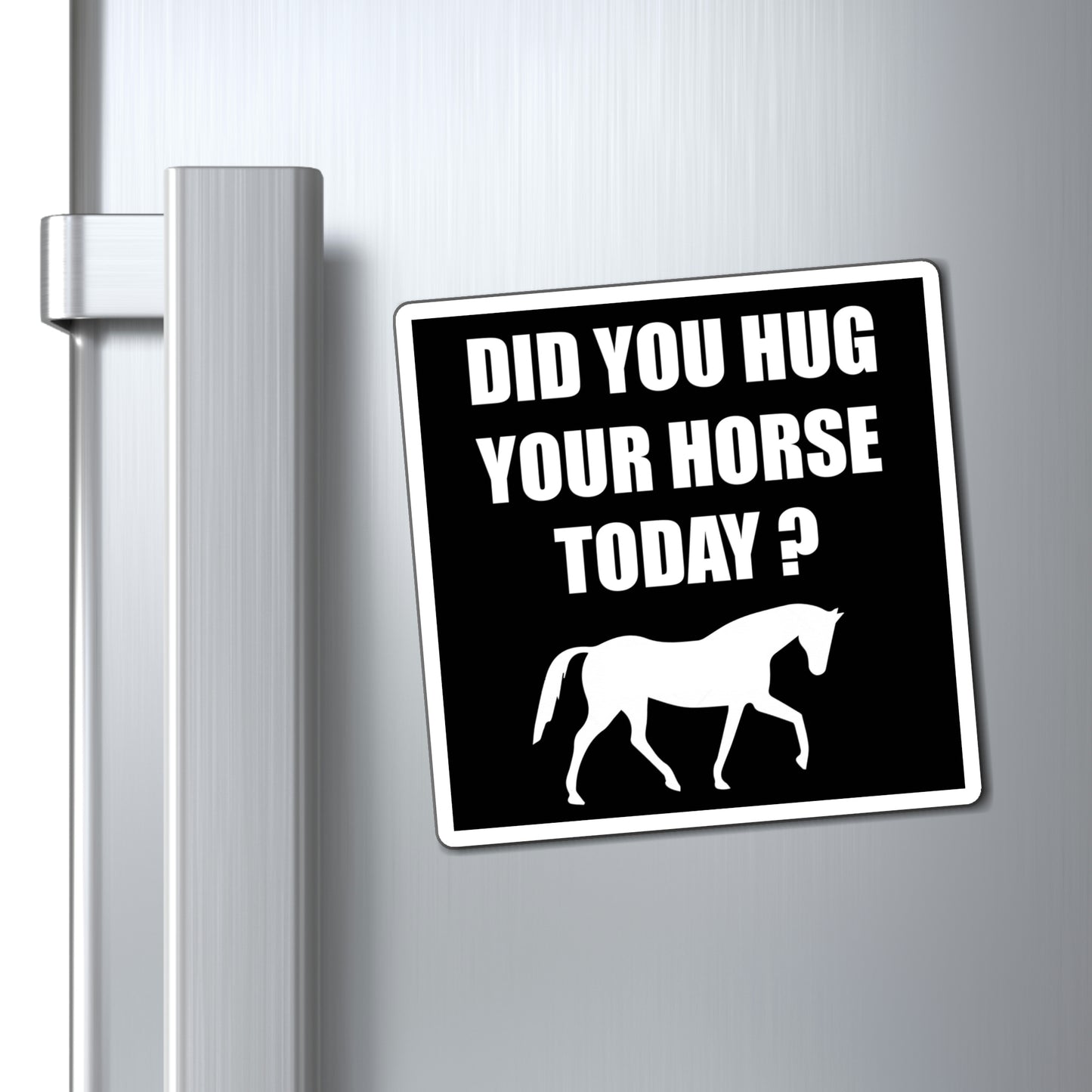 Horse Hugs - Magnet (White on Black)