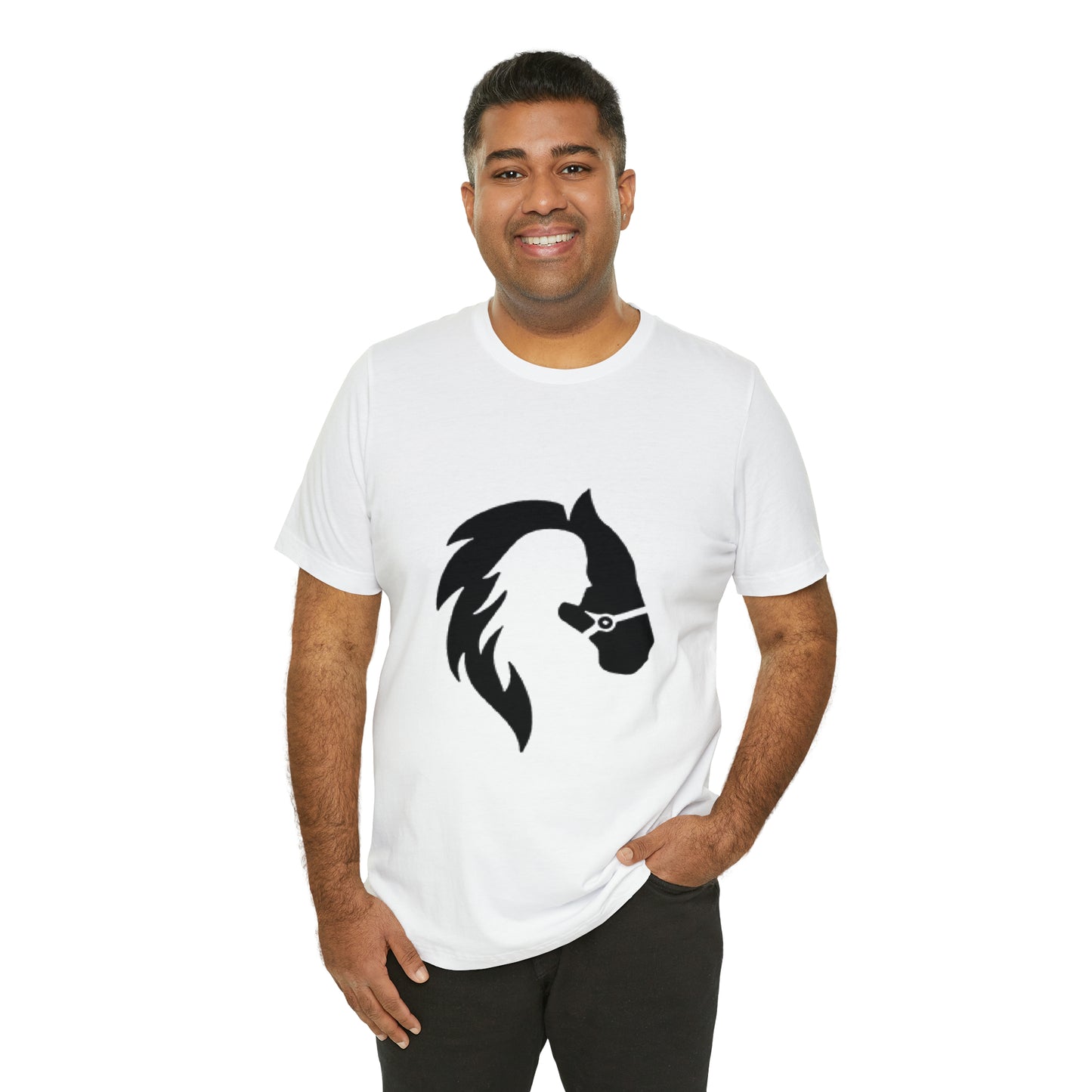 Silhouette of Girl and Horse - Unisex Short Sleeve Tee - White Logo
