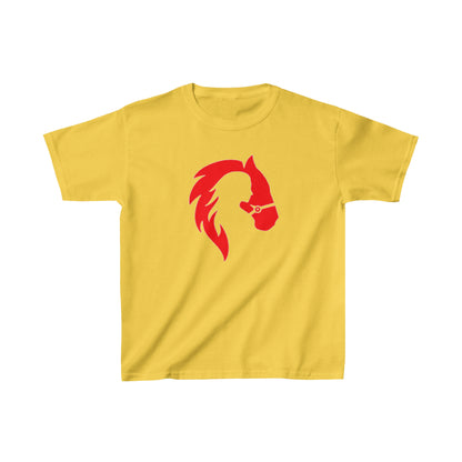Silhouette of Girl and Horse - Kids Cotton Tee - Red Logo