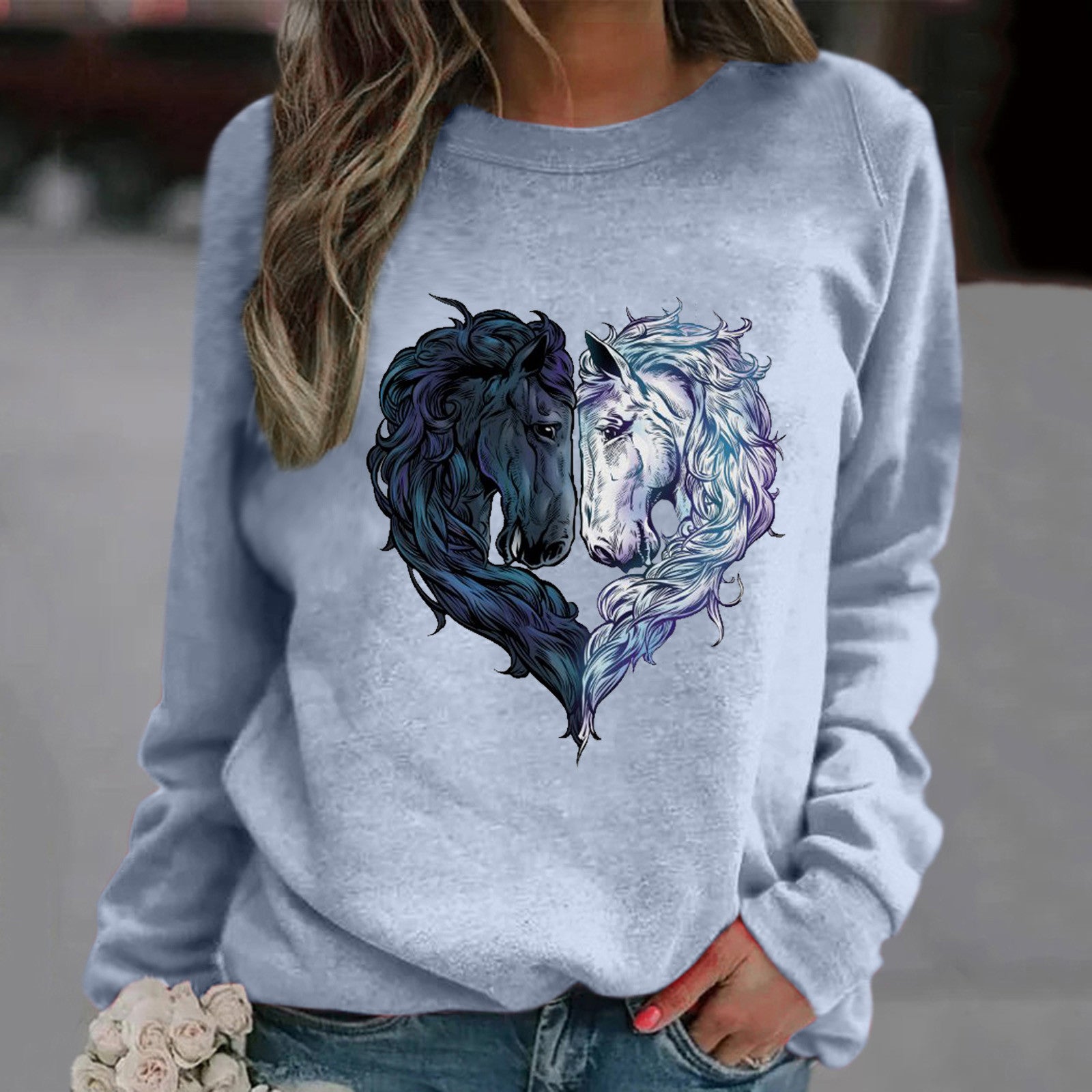 Horse Head Long Sleeve Shirt - Heart-Shaped Printing – Elysian Fields ...