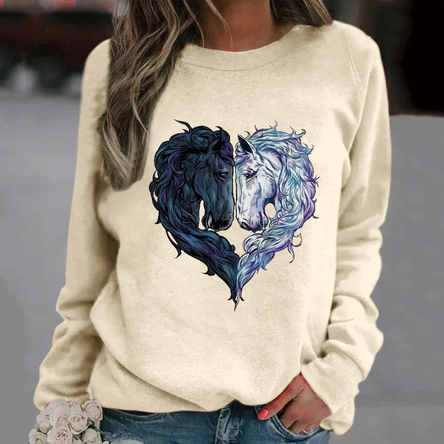Horse Head Long Sleeve Shirt - Heart-Shaped Printing – Elysian Fields ...